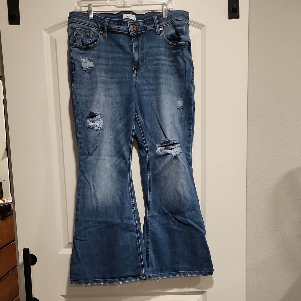 Edgely By Mauricee Distressed Flare Wide Leg Jeans